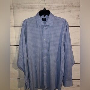 Men’s arrow long sleeved blue plaid dress shirt size large regular fit stretch